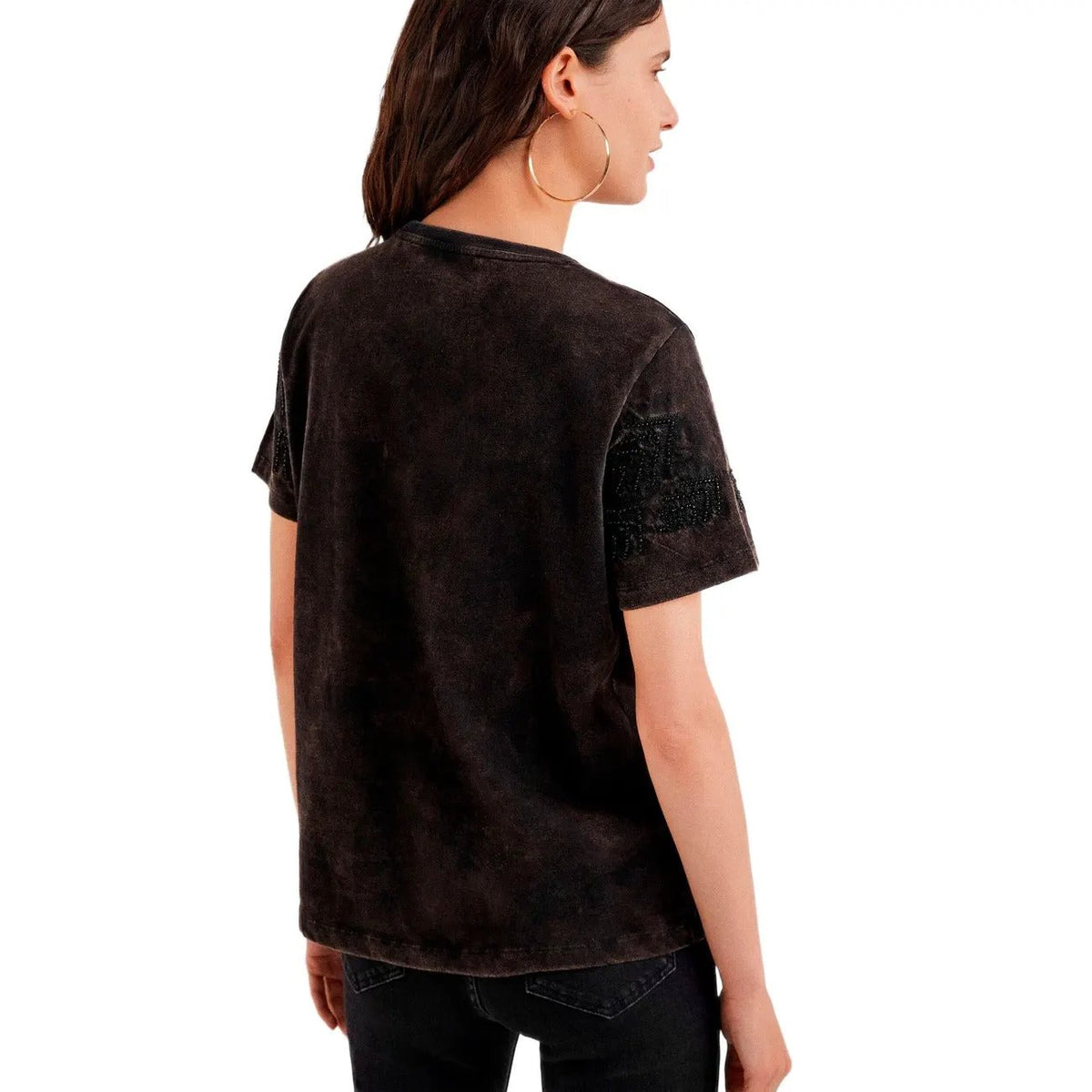 Desigual Women Black Premium Cotton Graphic Print Short Sleeve T Shirt by Desigual