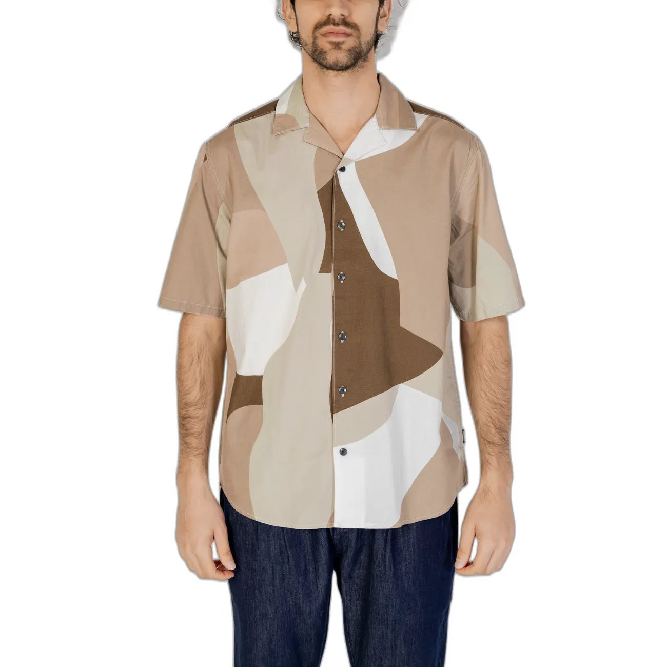 Only Sons Men Stylish Short Sleeve Cotton Shirt Classic Collar Brown by Only & Sons