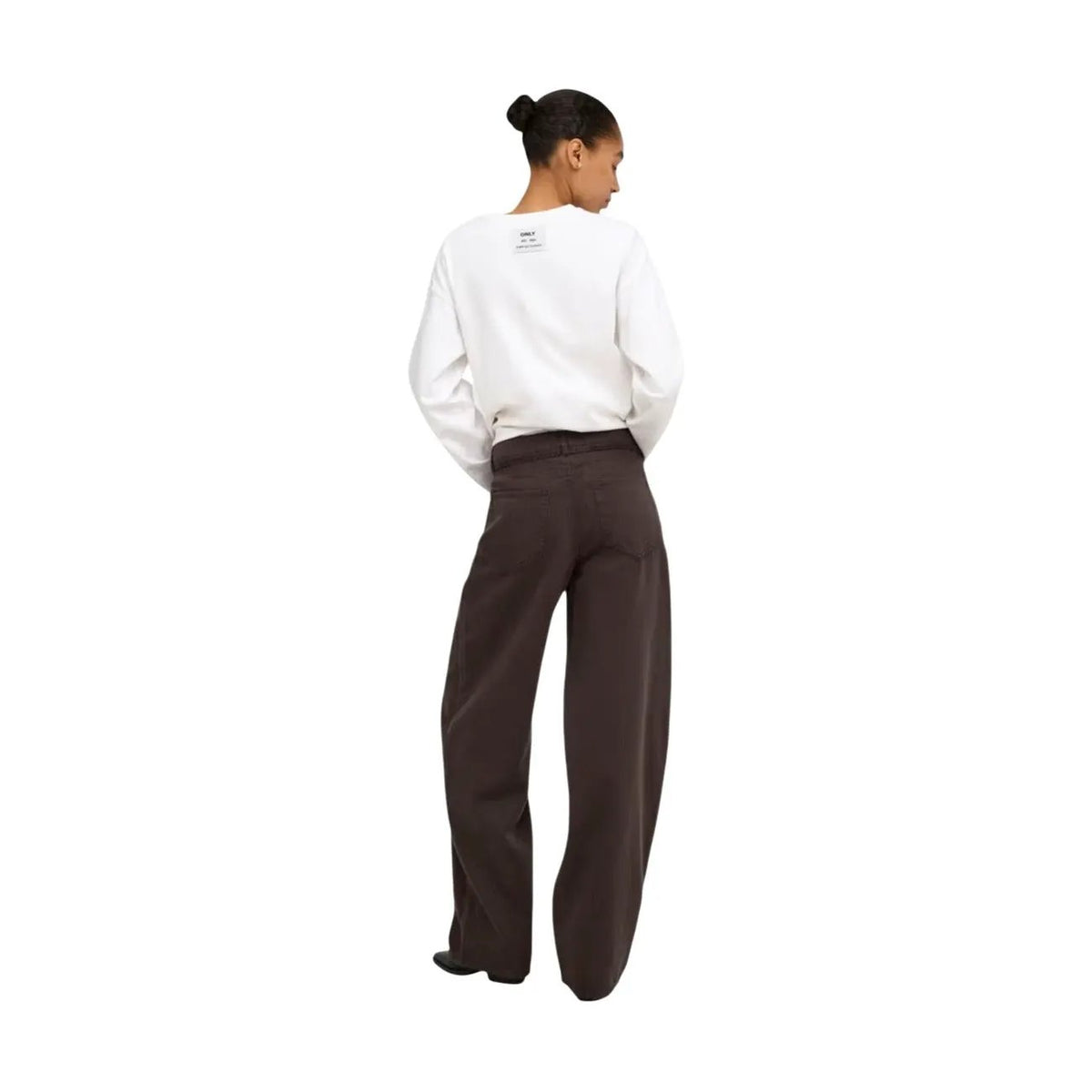 Only Women Stylish Brown Wide Leg Cotton Jeans With Drawstring Waist by Only