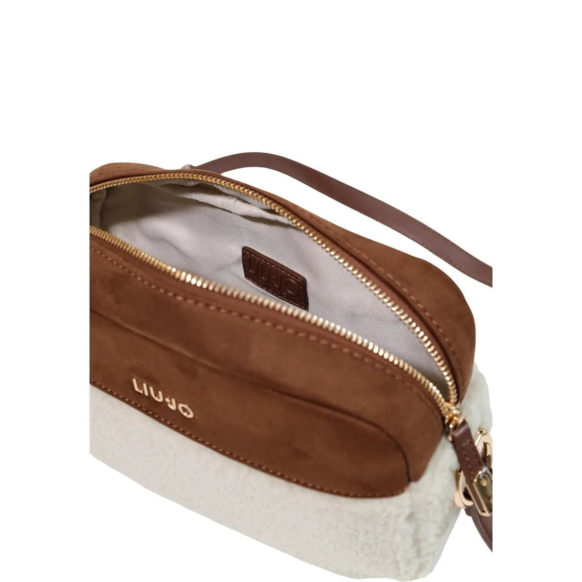 Liu Jo Women White Brown Suede Faux Shearling Camera Bag With Zip Fastening by Liu Jo