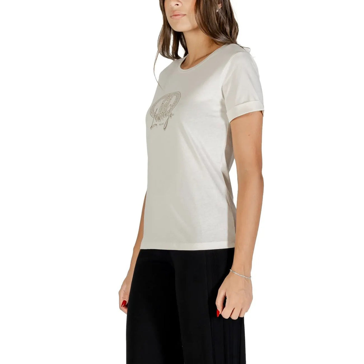 Liu Jo Women White Pure Cotton Round Neck Graphic Print T-Shirt Comfortable Top by Liu Jo