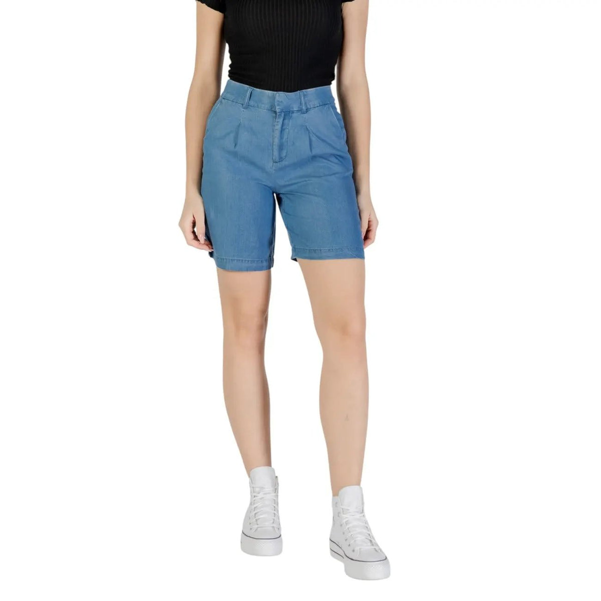 Only Women Blue Lyocell Summer Shorts Zip Button Front Back Pockets by Only