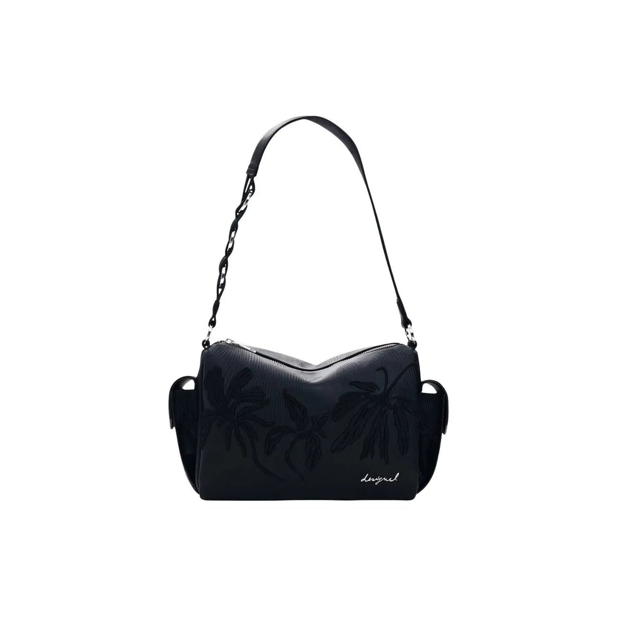 Desigual Women Premium Black Floral Embossed Shoulder Handbag With Zip Pockets by Desigual