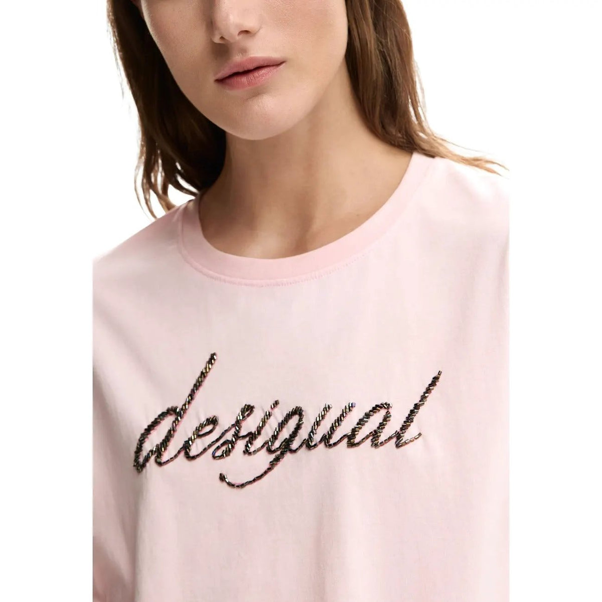 Desigual Women Soft Pink Print Cotton T-Shirt For Breezy Summer Days by Desigual