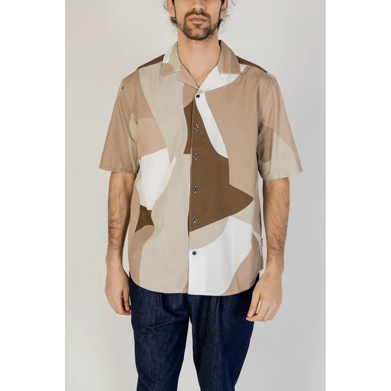 Only Sons Men Stylish Short Sleeve Cotton Shirt Classic Collar Brown by Only & Sons