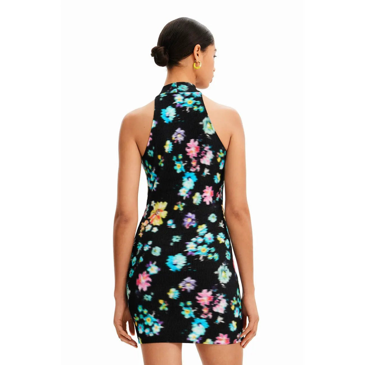 Desigual Women Black Floral Print Sleeveless Stretchy Viscose Dress by Desigual