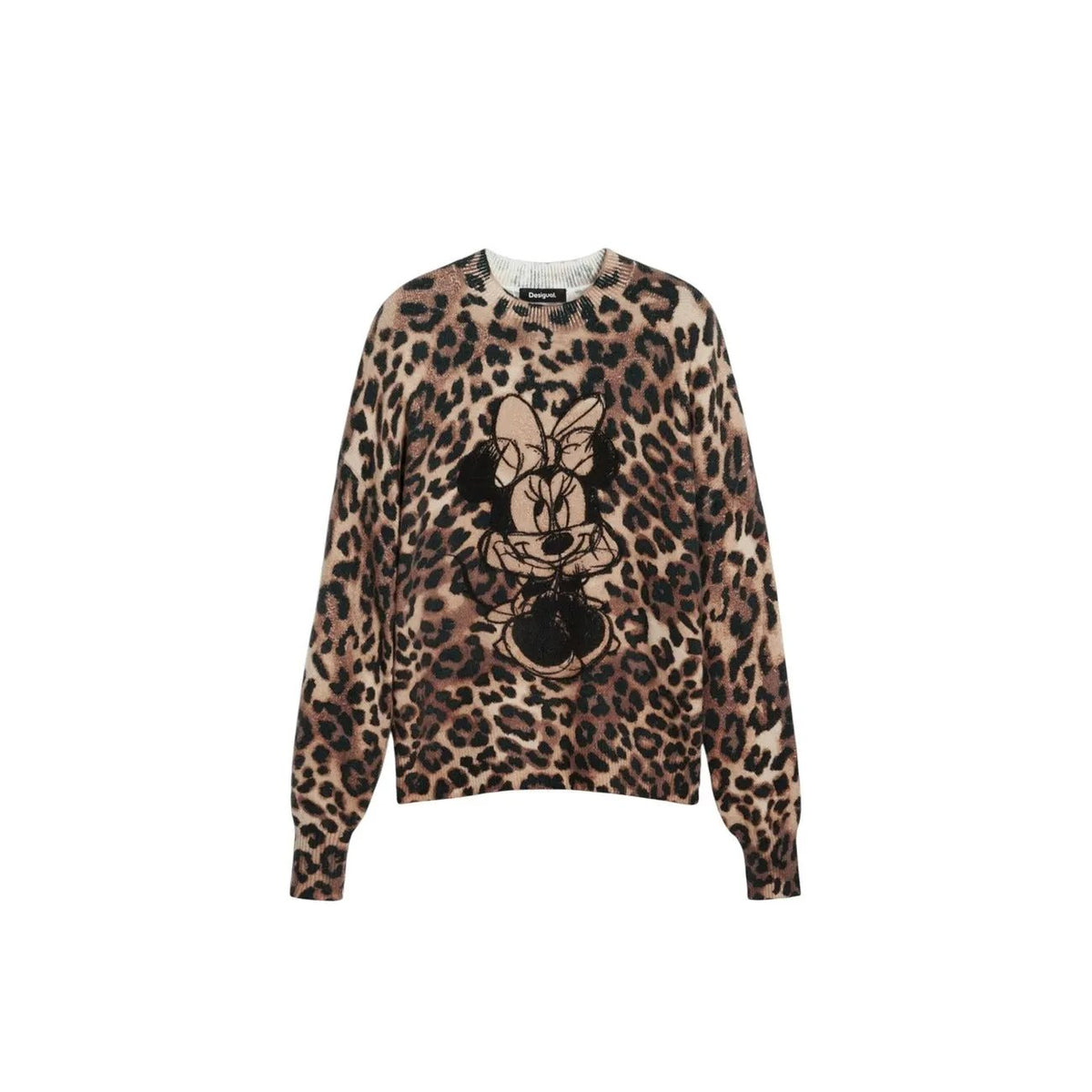 Desigual Women Leopard Print Minnie Mouse Knitwear Sweater Brown by Desigual