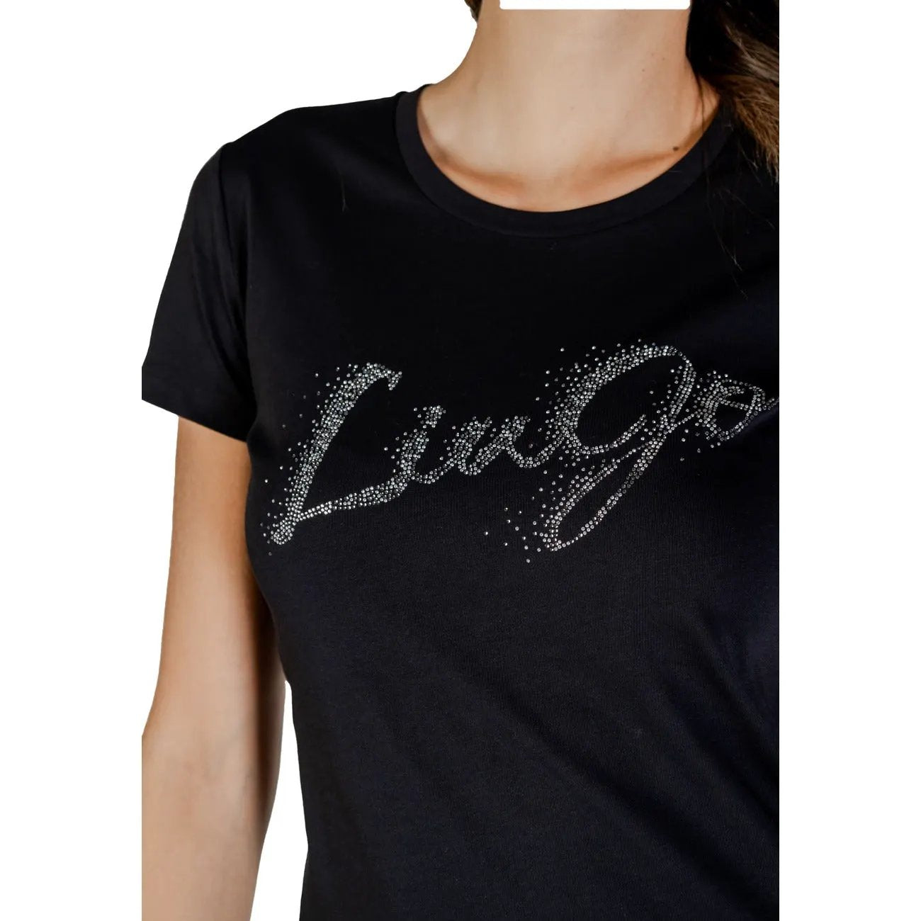 Liu Jo Women Black Cotton T-Shirt With Elegant Crystal Logo Print by Liu Jo