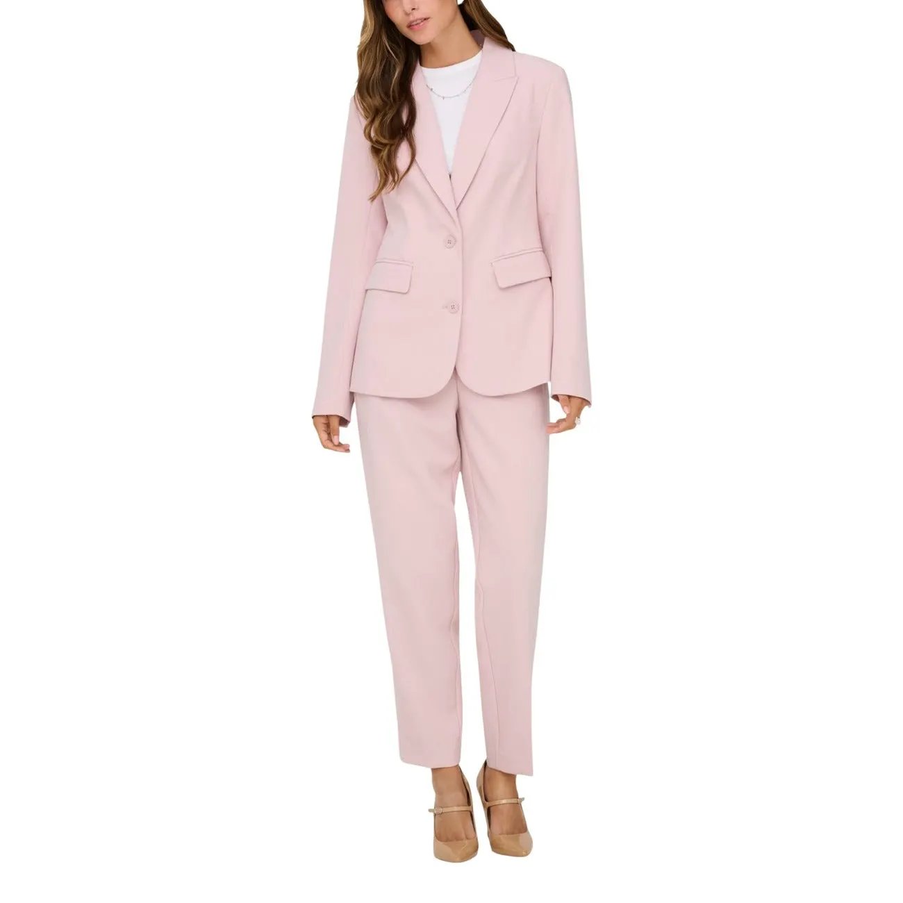 Only Women Elegant Pink V Neck Lapel Long Sleeve Stretch Blazer by Only
