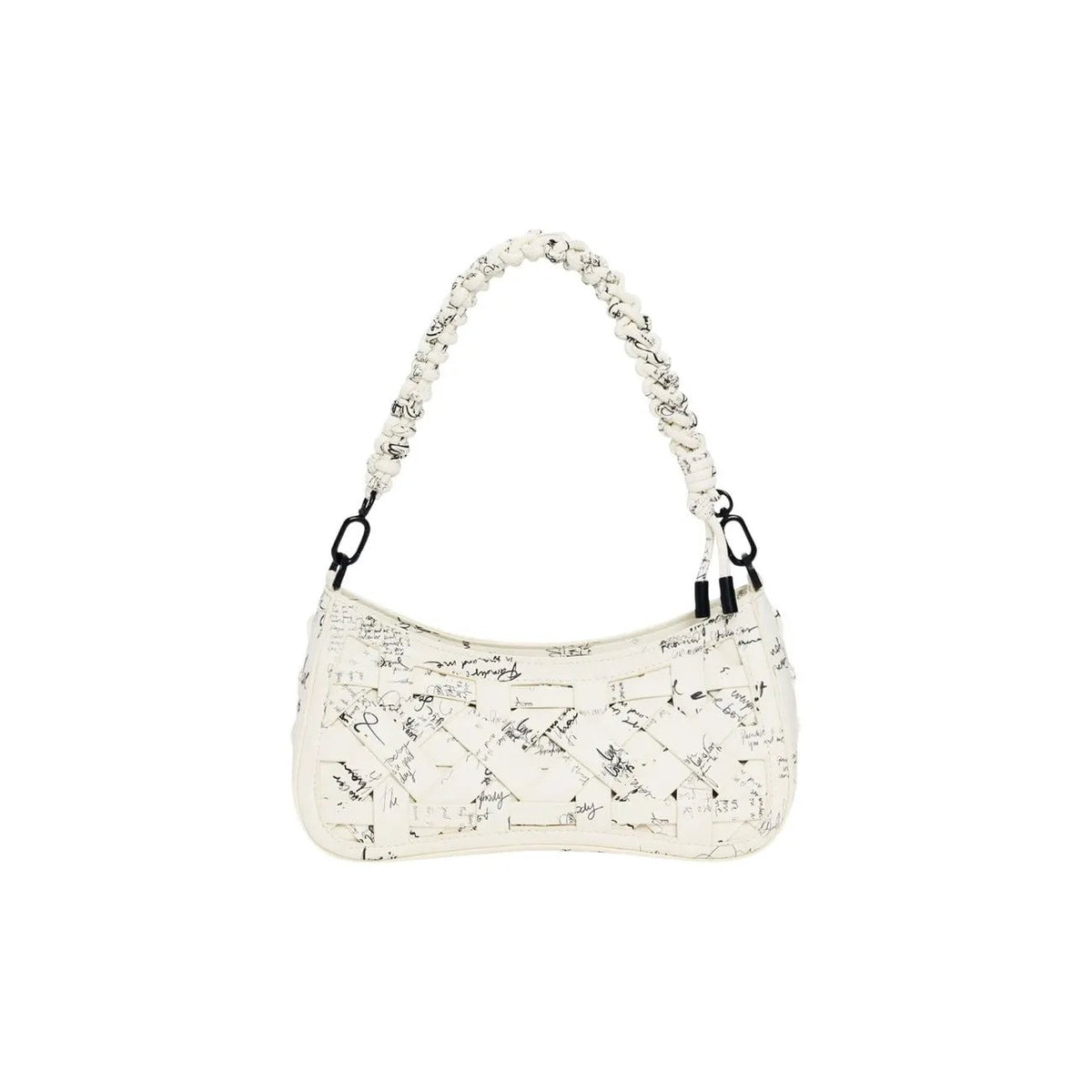 Desigual Women Beige Woven Script Handbag Elegant Zip Closure Bag by Desigual