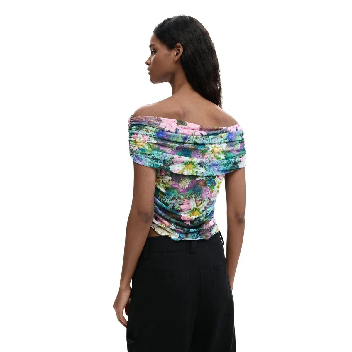 Stunning Desigual Women Floral Print Boat Neck Stretchy Summer Top by Desigual