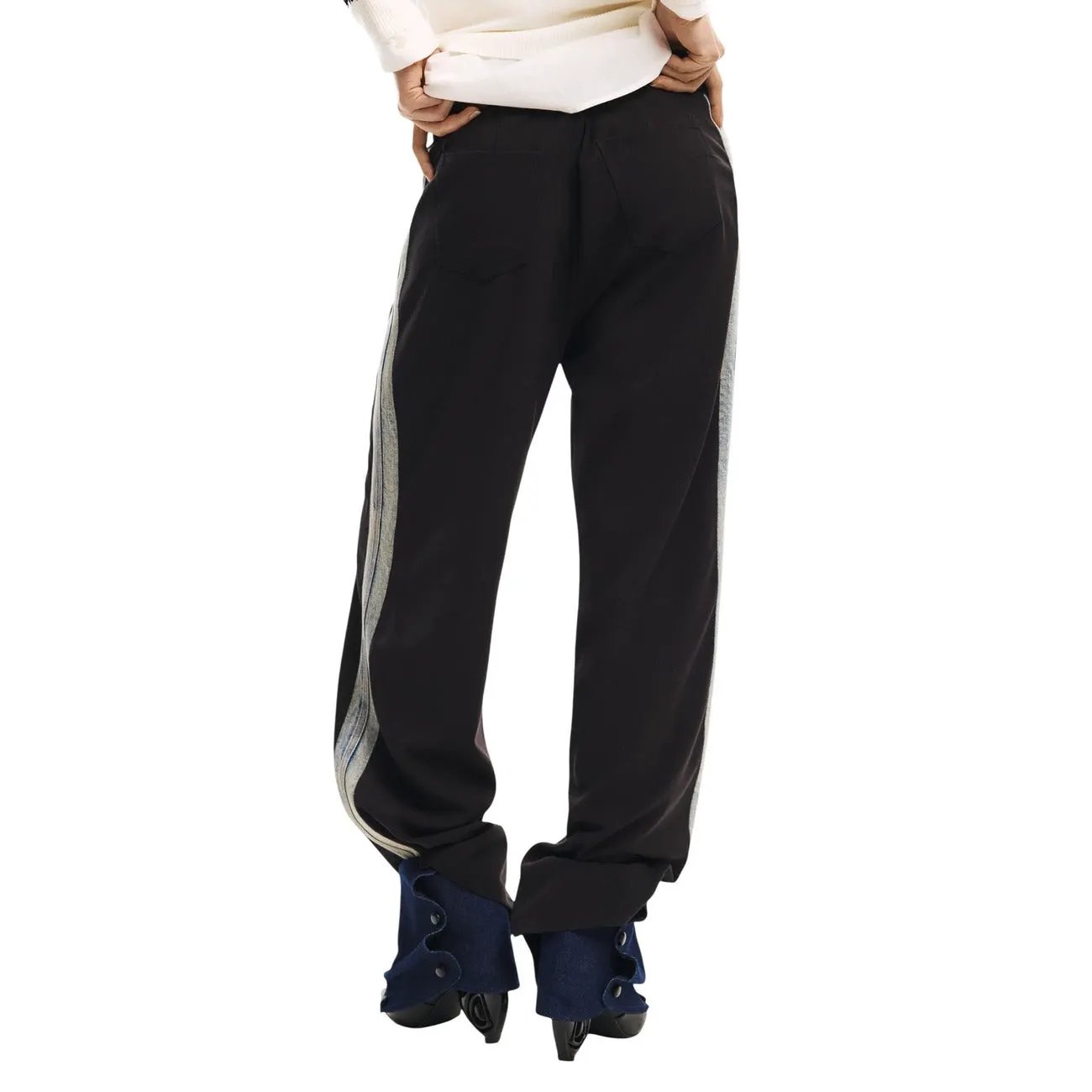 Desigual Women Stylish Black Trousers Comfortable Stretch Wide Leg Zip Pockets by Desigual
