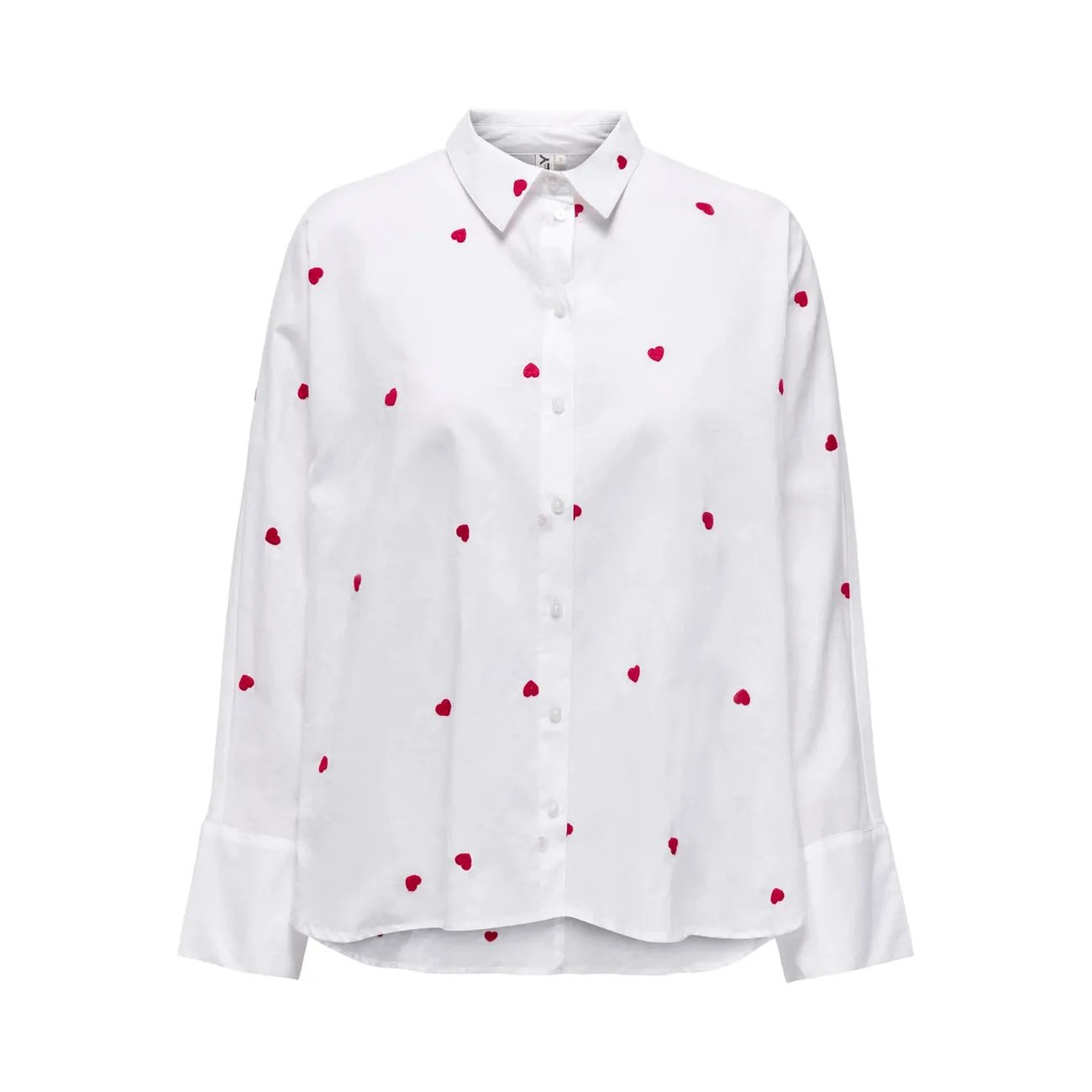 Only Women Stylish White Heart Print Cotton Long Sleeve Button Down Shirt by Only