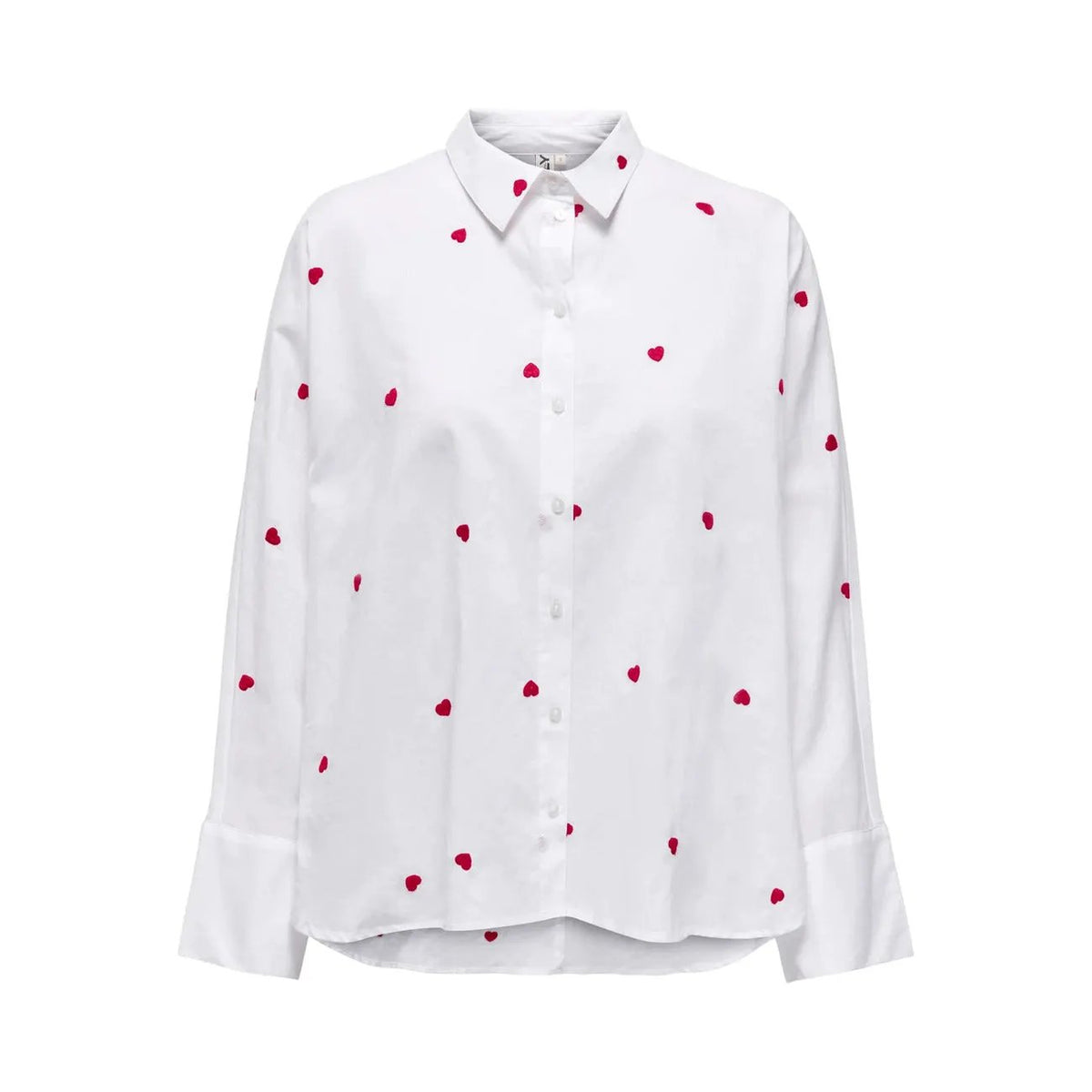 Only Women Stylish White Heart Print Cotton Long Sleeve Button Down Shirt by Only