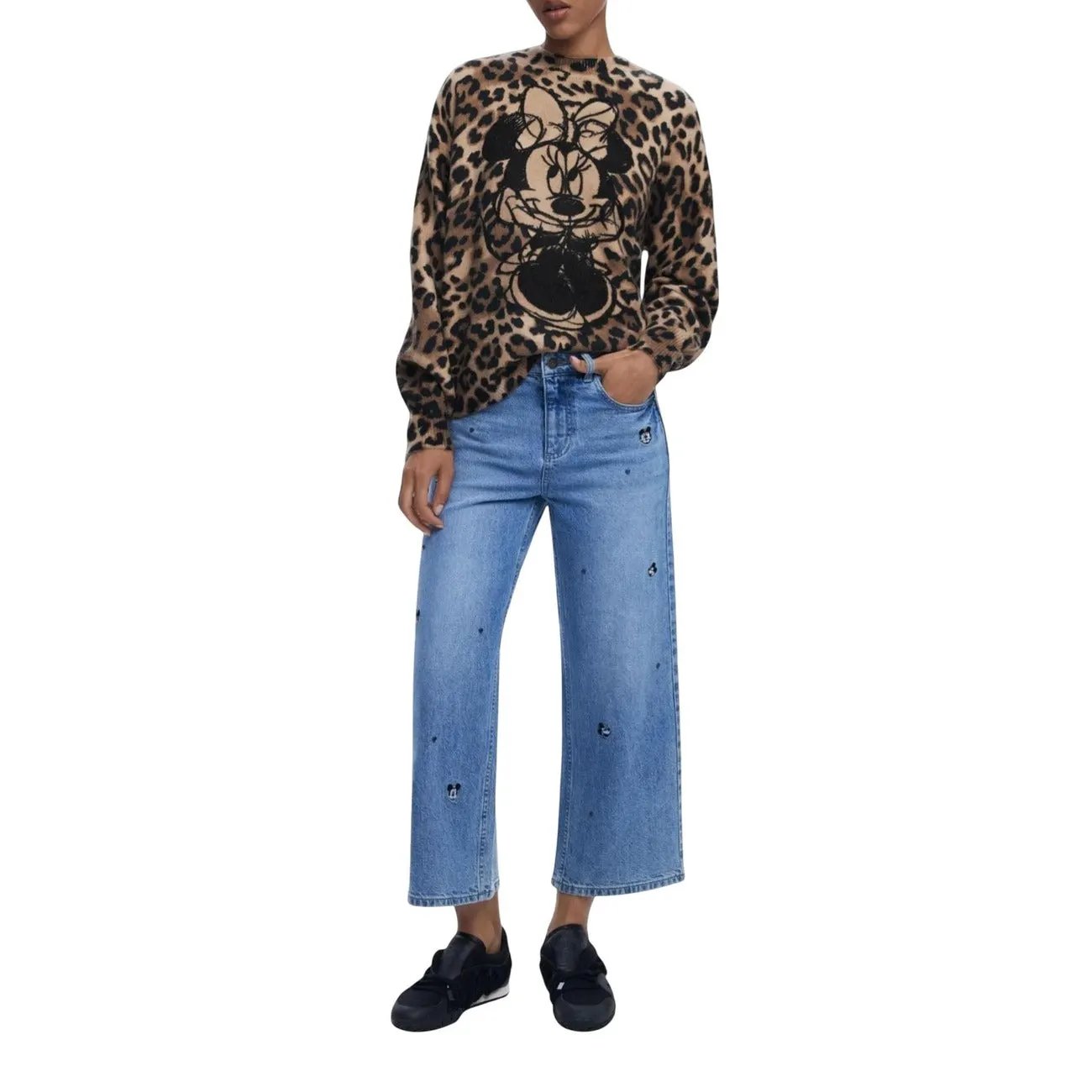 Desigual Women Leopard Print Minnie Mouse Knitwear Sweater Brown by Desigual