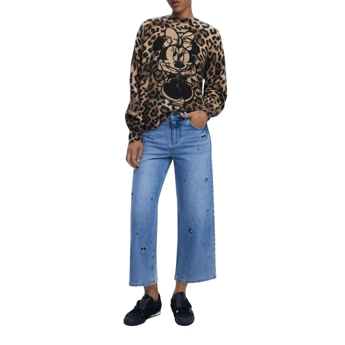 Desigual Women Leopard Print Minnie Mouse Knitwear Sweater Brown by Desigual