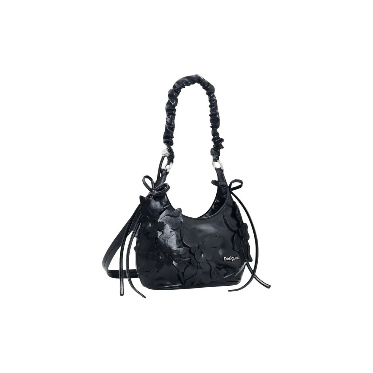 Stylish Desigual Black Women Floral Shoulder Bag With Zip Inner Pocket by Desigual