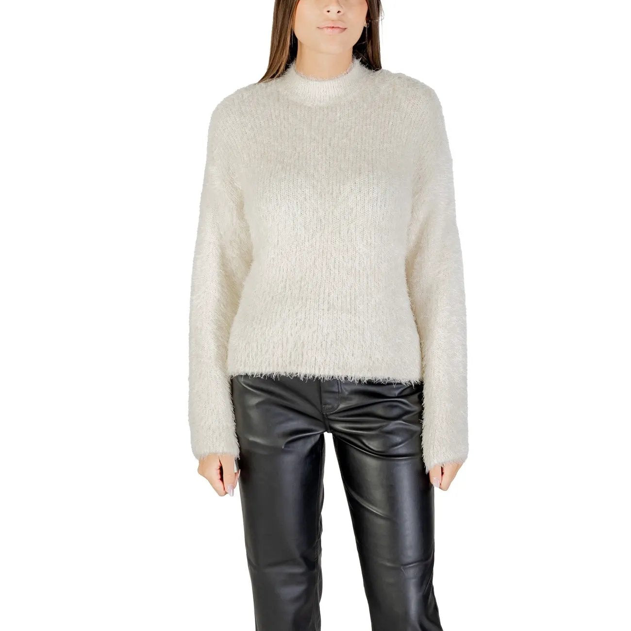 Only Women White Cozy Fluffy Long Sleeve Knitwear Sweater Winter by Only