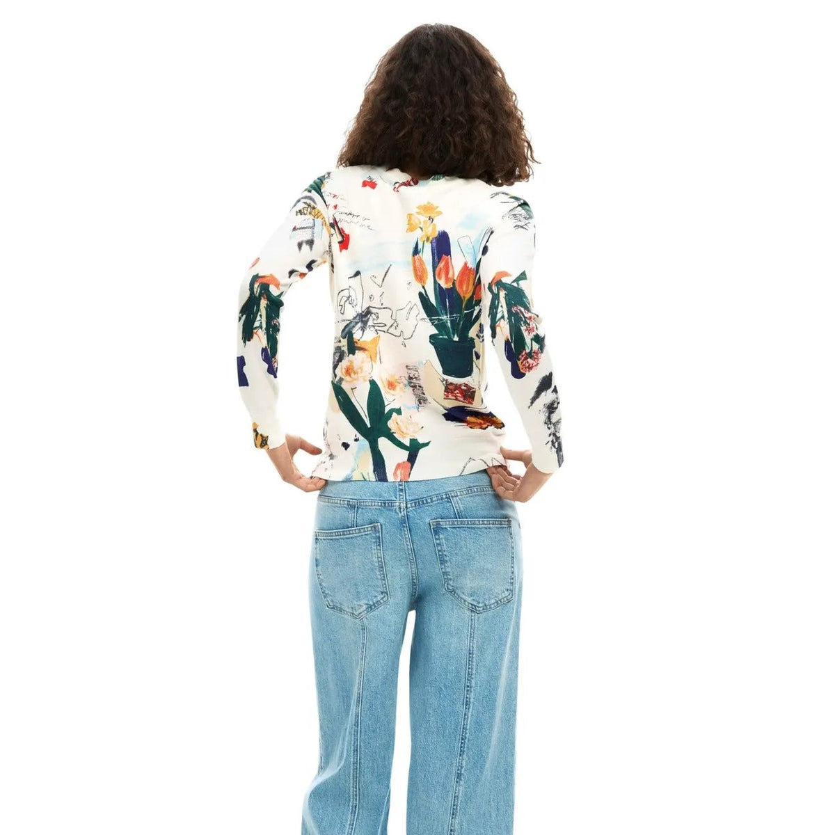 Desigual Women Stunning Floral Printed Knitwear Summer Top Long Sleeve by Desigual