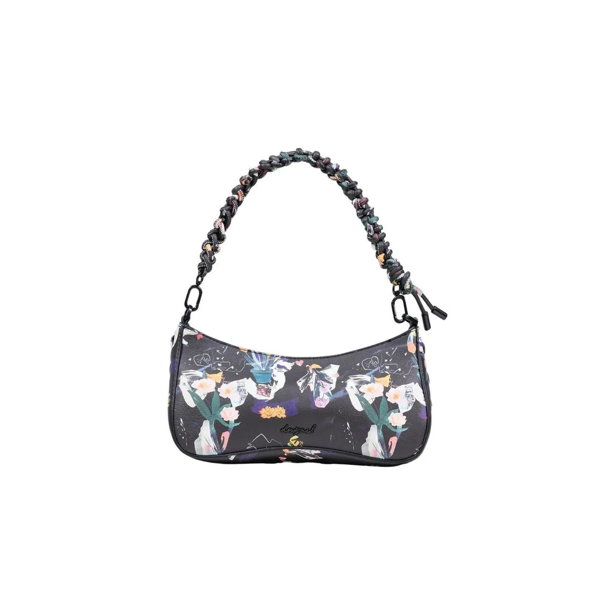 Desigual Women Black Woven Shoulder Handbag With Zip And Braided Handle by Desigual
