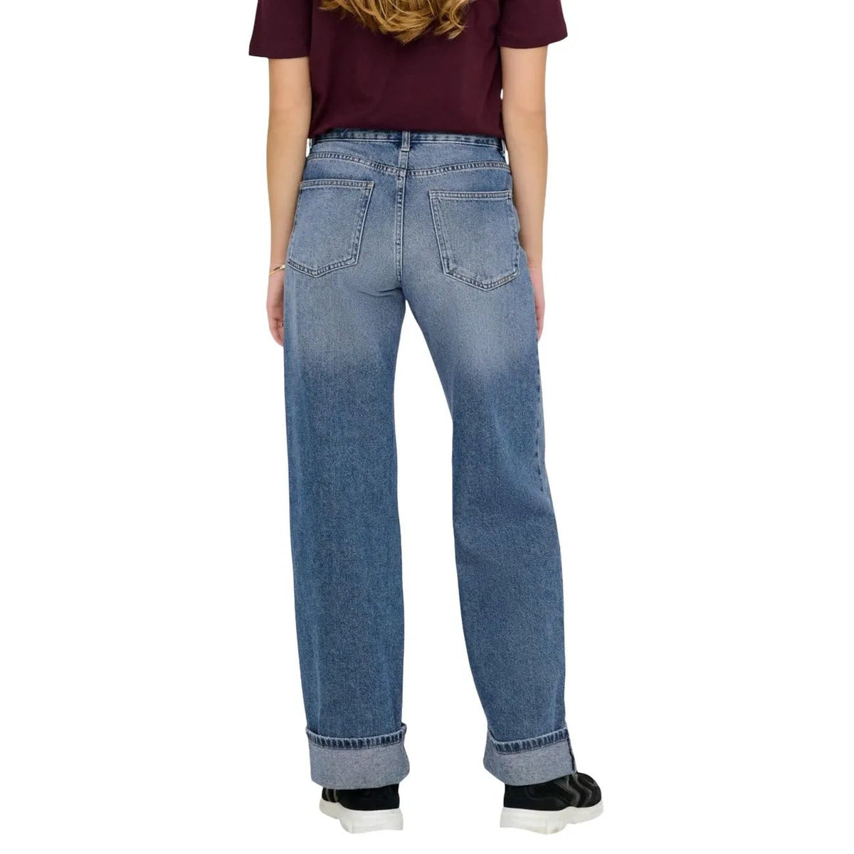 Only Women Wide Leg Fold Up Blue Denim Jeans Cotton Comfortable Fit by Only