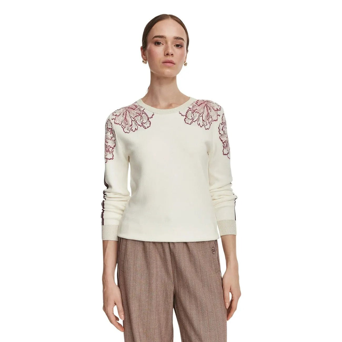 Liu Jo Women's Sequin Knit V-Neck Sweater Beige Cozy Luxe For Fall Winter by Liu Jo
