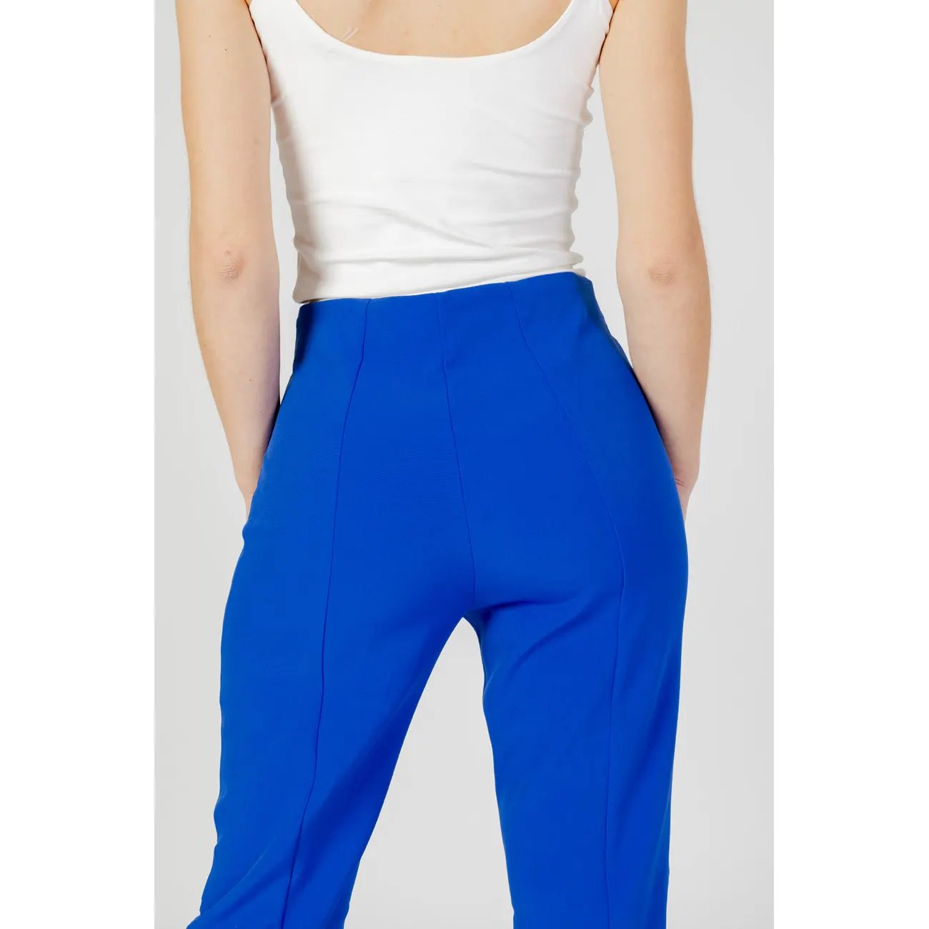 Only Women Blue Stretch Trousers High Waist Slim Casual Wide Leg Pants by Only