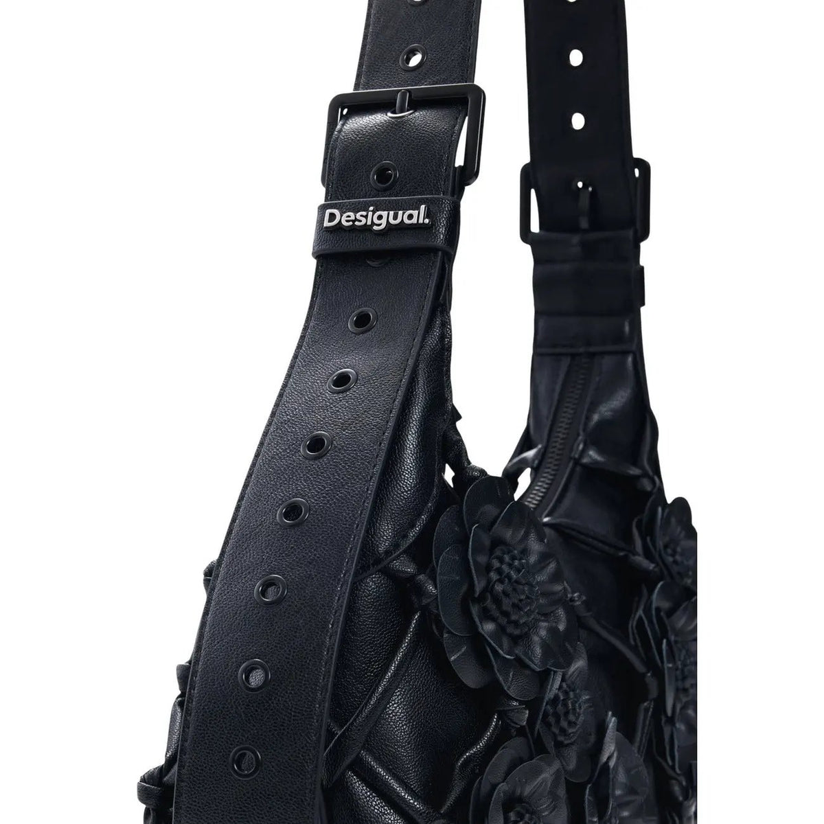 Desigual Black Floral Women Handbag Elegant Spring Summer Zip Fastening by Desigual