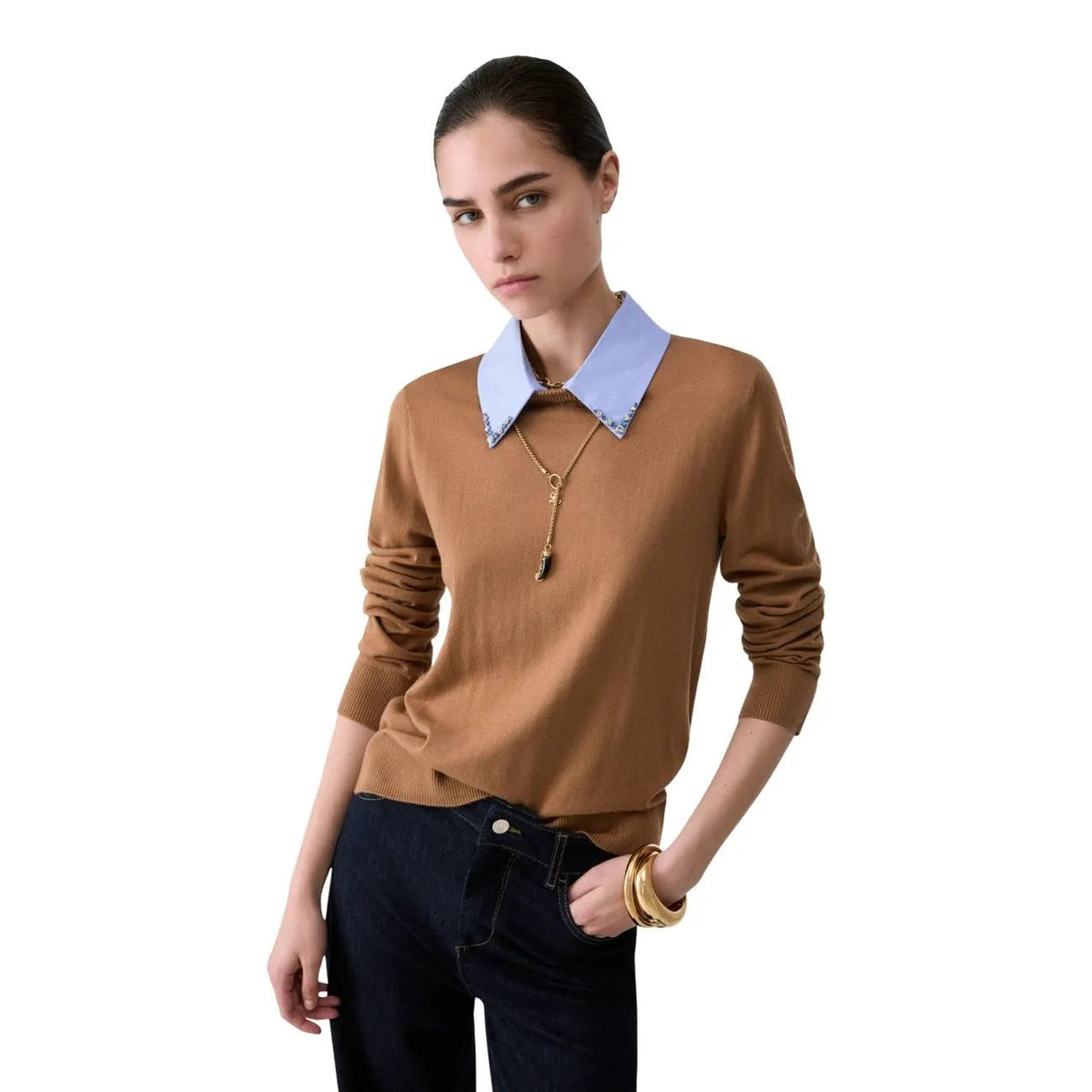Liu Jo Women's Sequin Knit V-Neck Sweater Beige Cozy Luxe For Fall Winter by Liu Jo