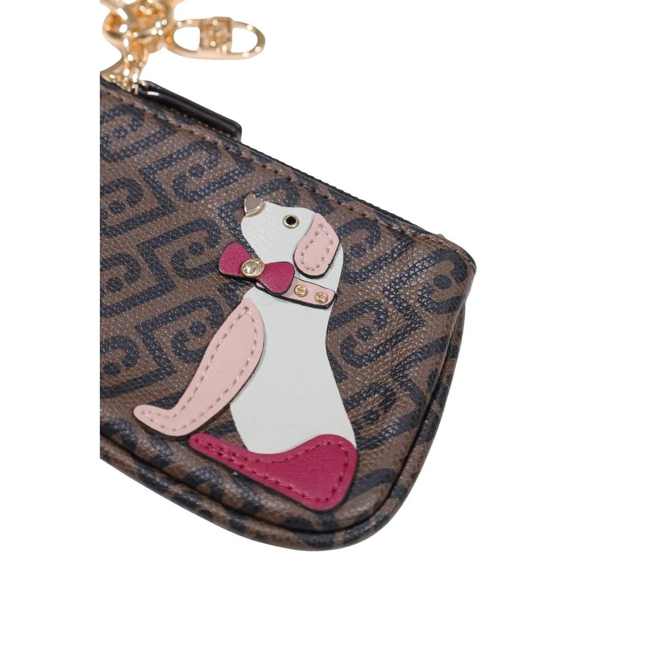 Liu Jo Women Brown Envelope Keyring Zip Pouch With Dog Print Design by Liu Jo