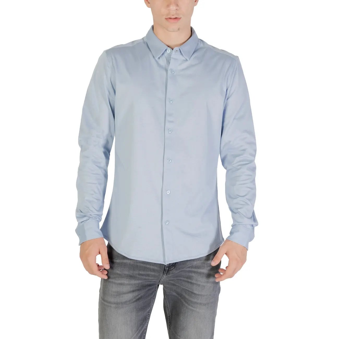 Only & Sons Men Slim Fit Light Blue Classic Cotton Long Sleeve Shirt by Only & Sons