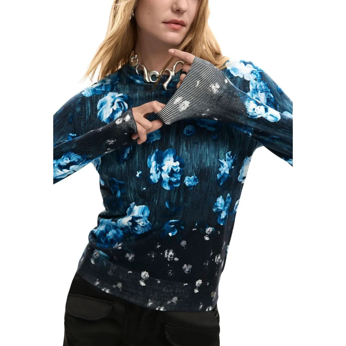 Desigual Women Long Sleeve Floral Print Viscose Knitwear Sweater Top by Desigual