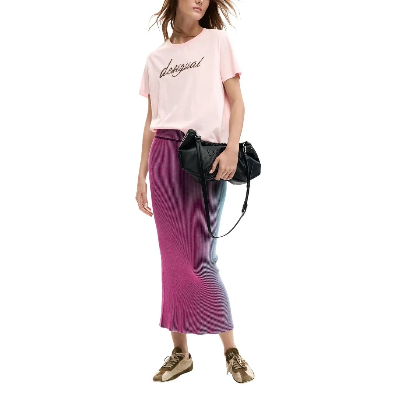 Desigual Women Soft Pink Print Cotton T-Shirt For Breezy Summer Days by Desigual