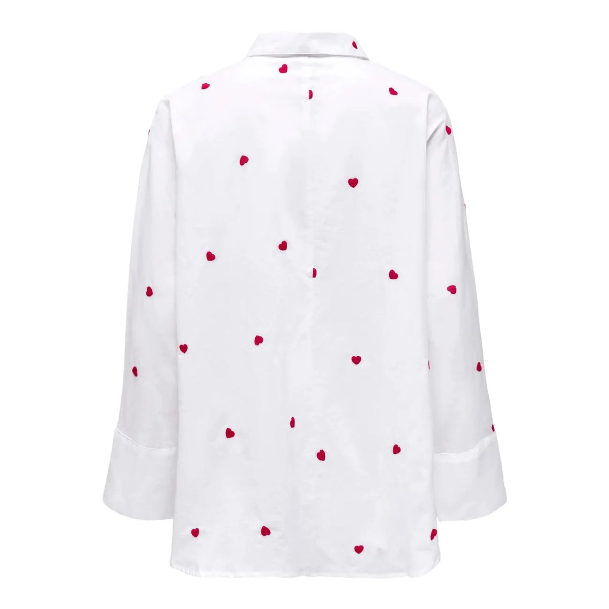 Only Women Stylish White Heart Print Cotton Long Sleeve Button Down Shirt by Only