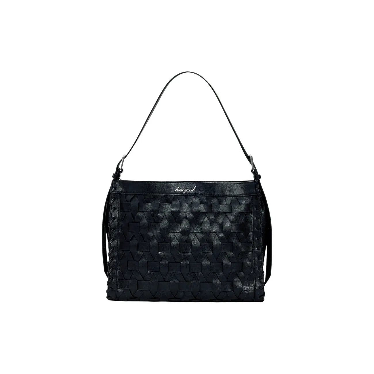 Desigual Women Stylish Black Woven Shoulder Bag With Zip Inner Pocket by Desigual