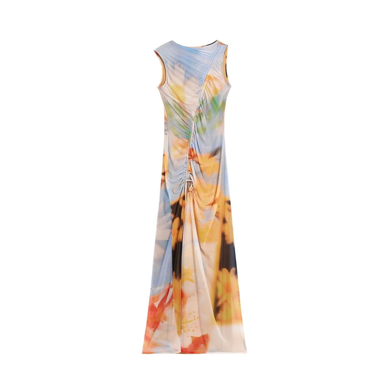 Desigual Women Vibrant Orange Floral Sleeveless Ruched Stretchy Dress by Desigual
