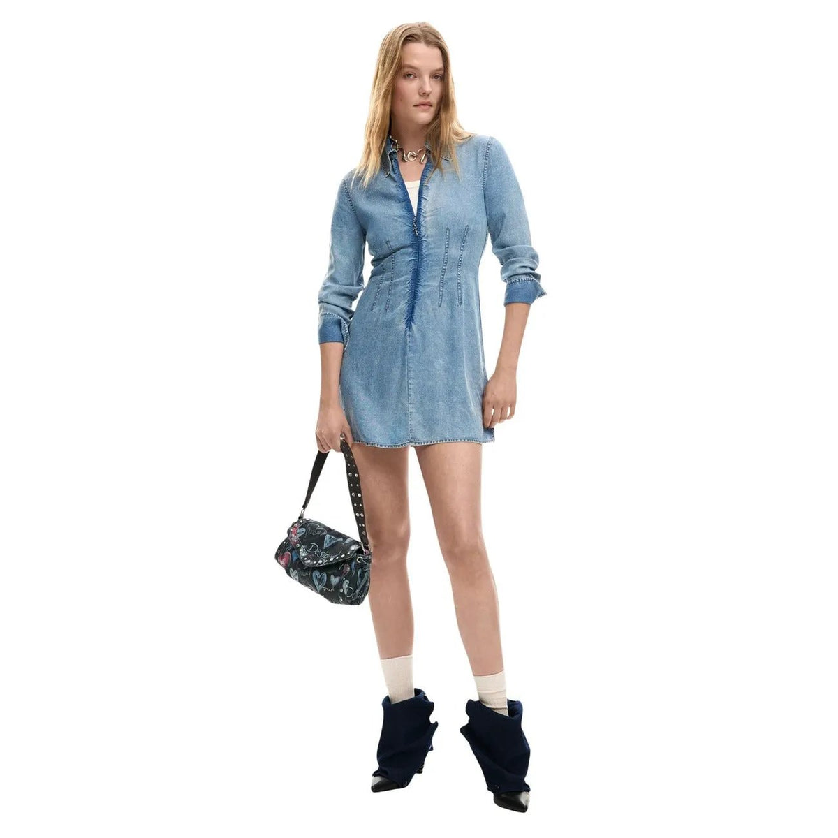 Desigual Women Stylish Light Blue Zip Front Classic Denim Shirt Dress by Desigual
