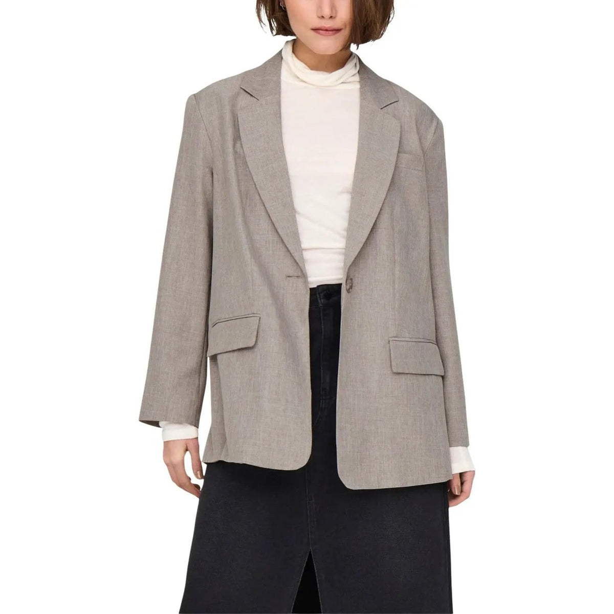 Only Women Grey Blazer Elegant Lapel Collar Professional Office Wear by Only