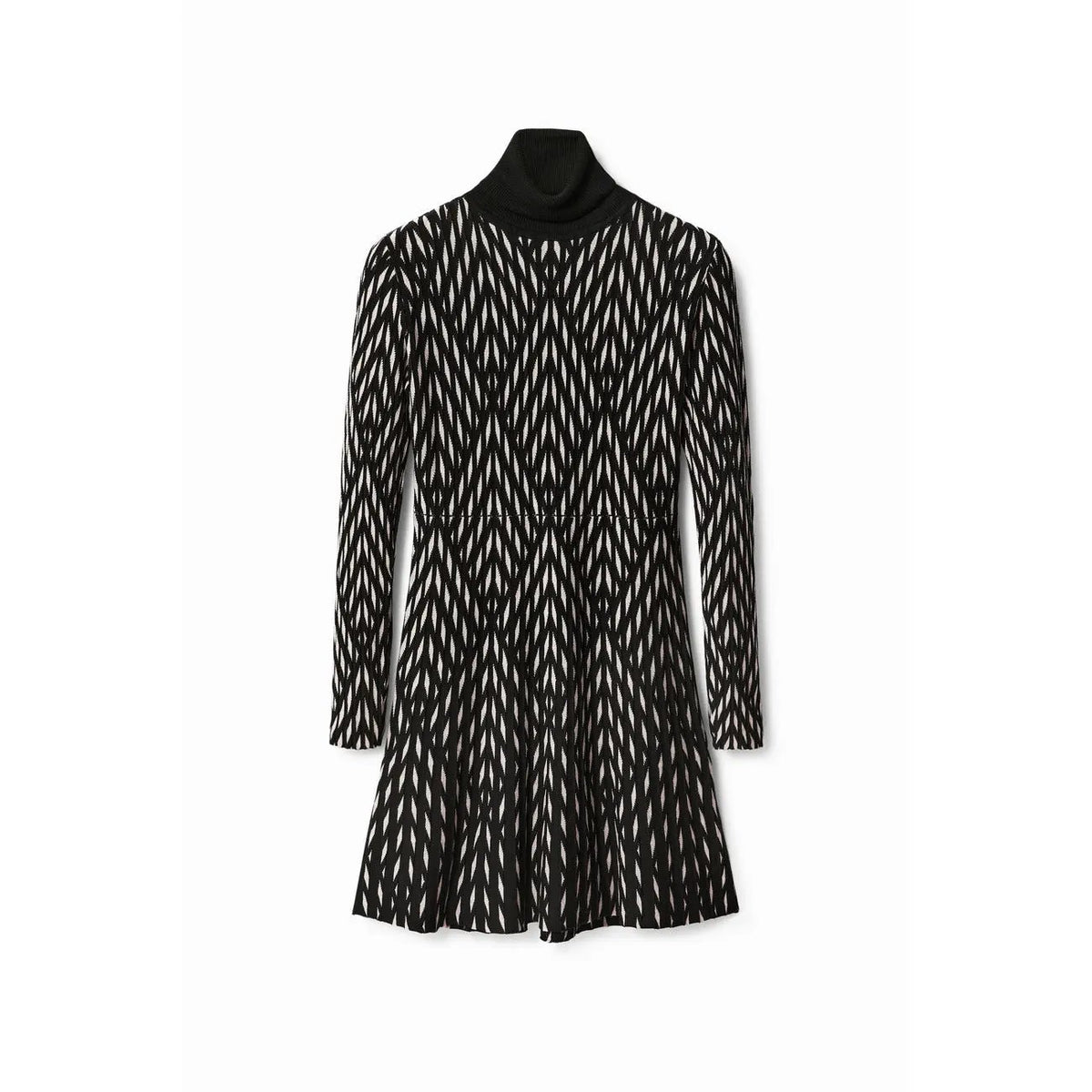 Desigual Women Black Geometric Pattern Turtleneck Long Sleeve Viscose Dress by Desigual