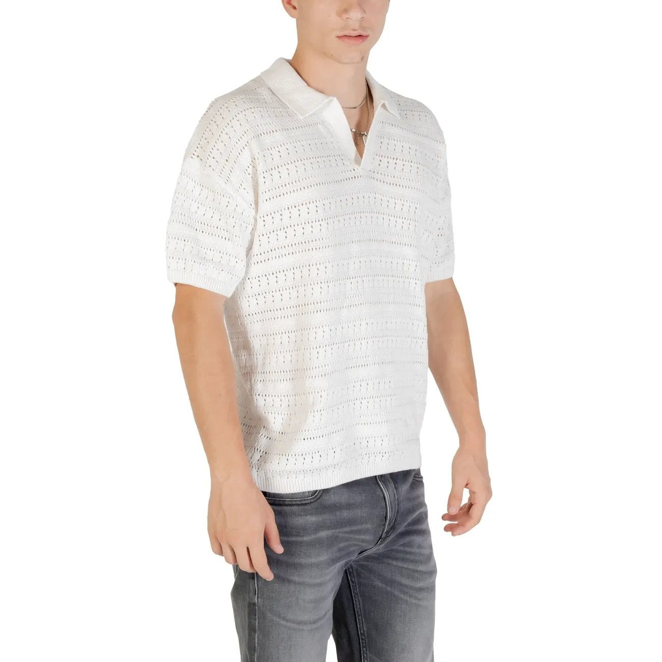 Only and Sons Men Premium White Cotton Knit Polo Shirt Breathable Casual by Only & Sons