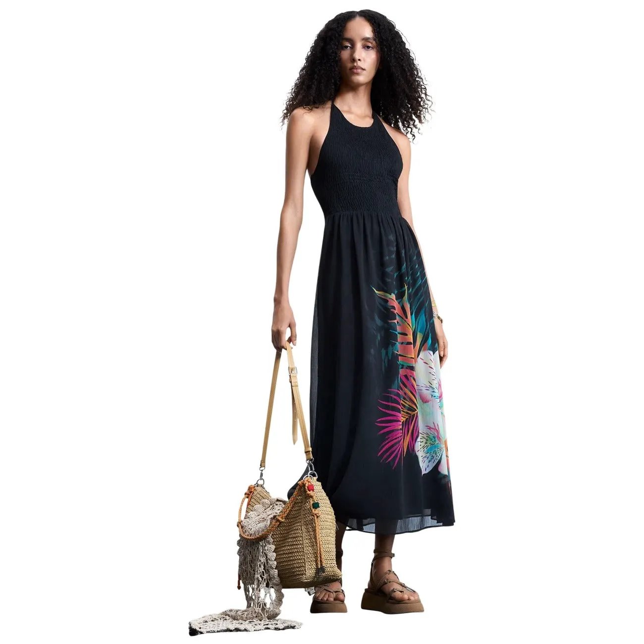 Desigual Women Black Floral Viscose Summer Dress Elegant Breezy Style by Desigual