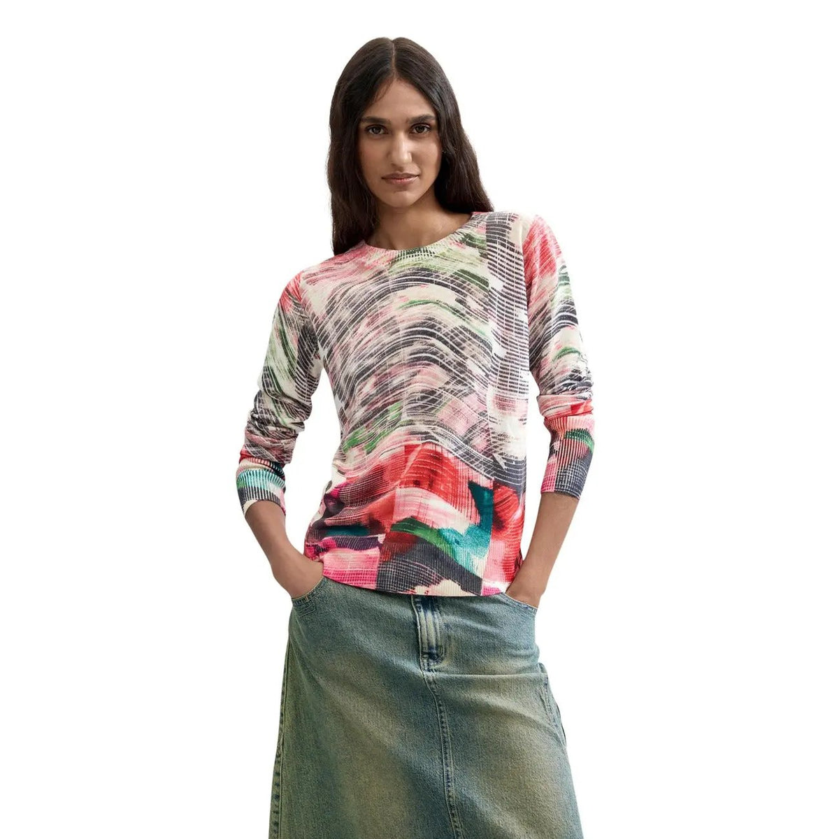 Desigual Women Stunning Abstract Print Long Sleeve Knitwear Top by Desigual
