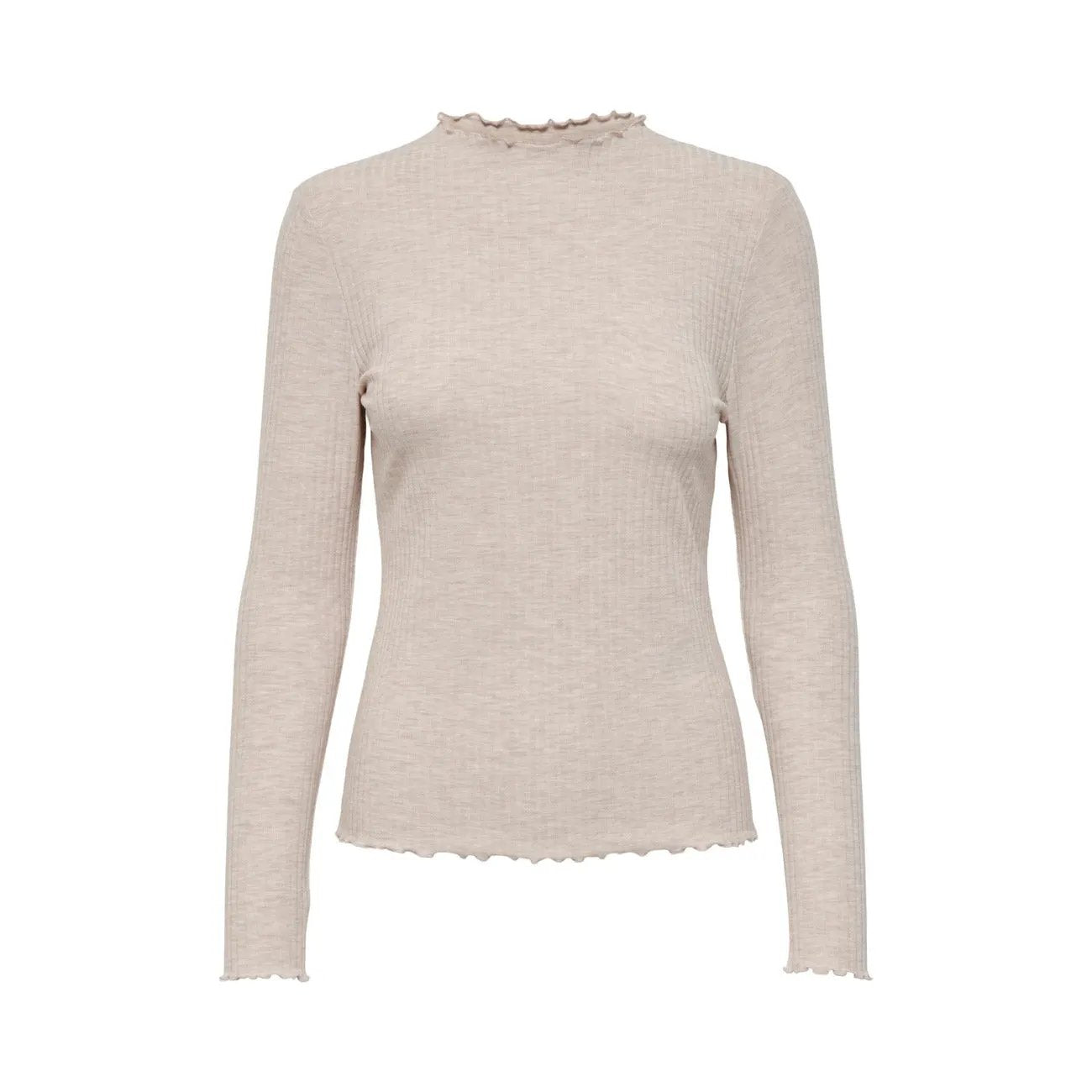 Only Women Beige Long Sleeve Ribbed Knitwear Top With Elastic Stretch by Only