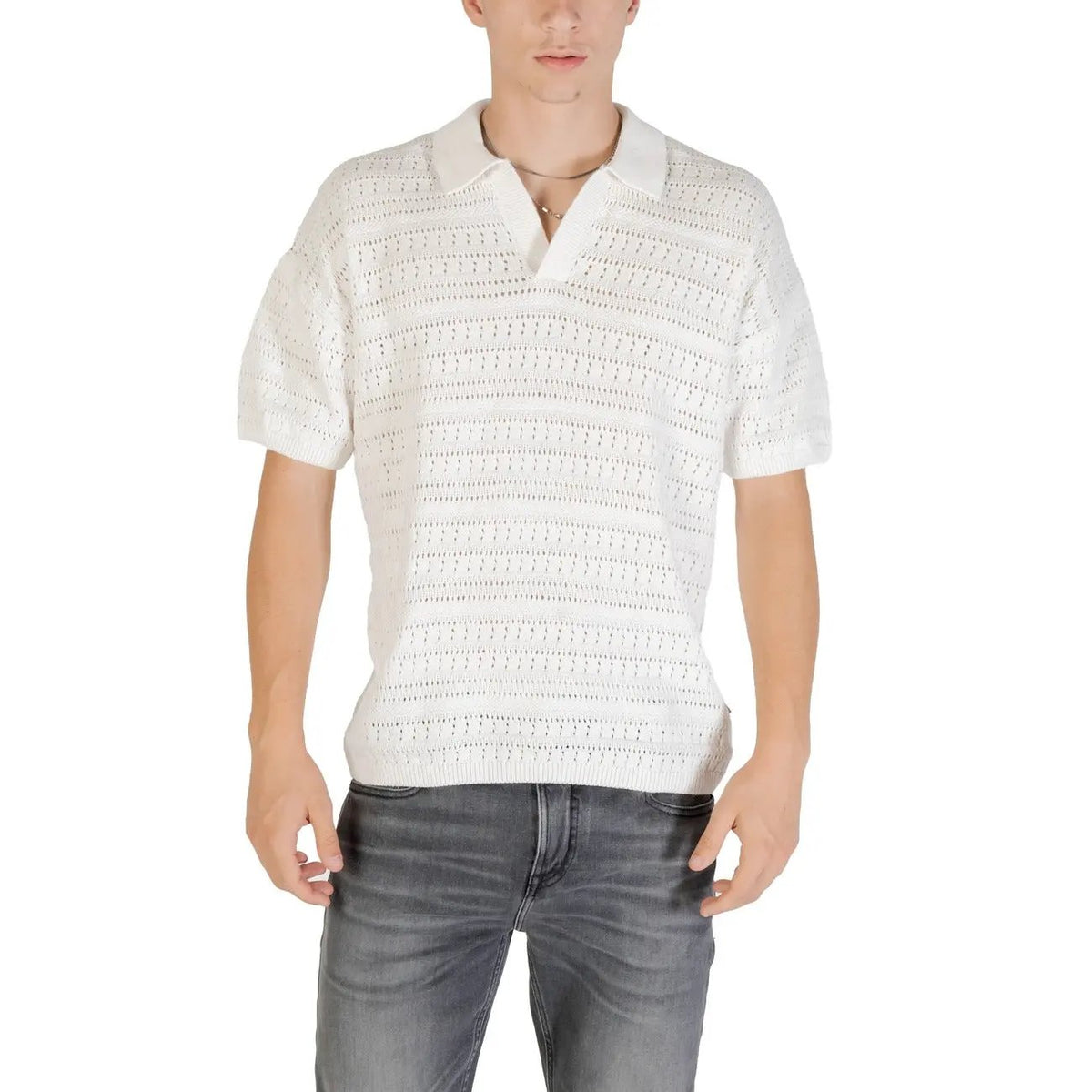 Only and Sons Men Premium White Cotton Knit Polo Shirt Breathable Casual by Only & Sons
