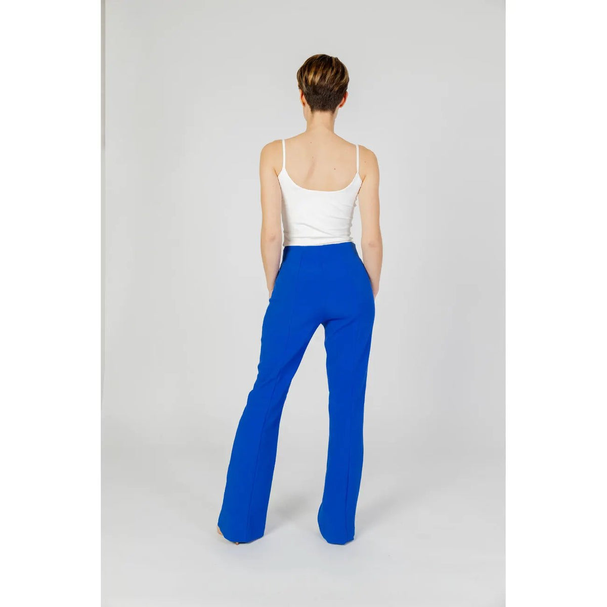 Only Women Blue Stretch Trousers High Waist Slim Casual Wide Leg Pants by Only