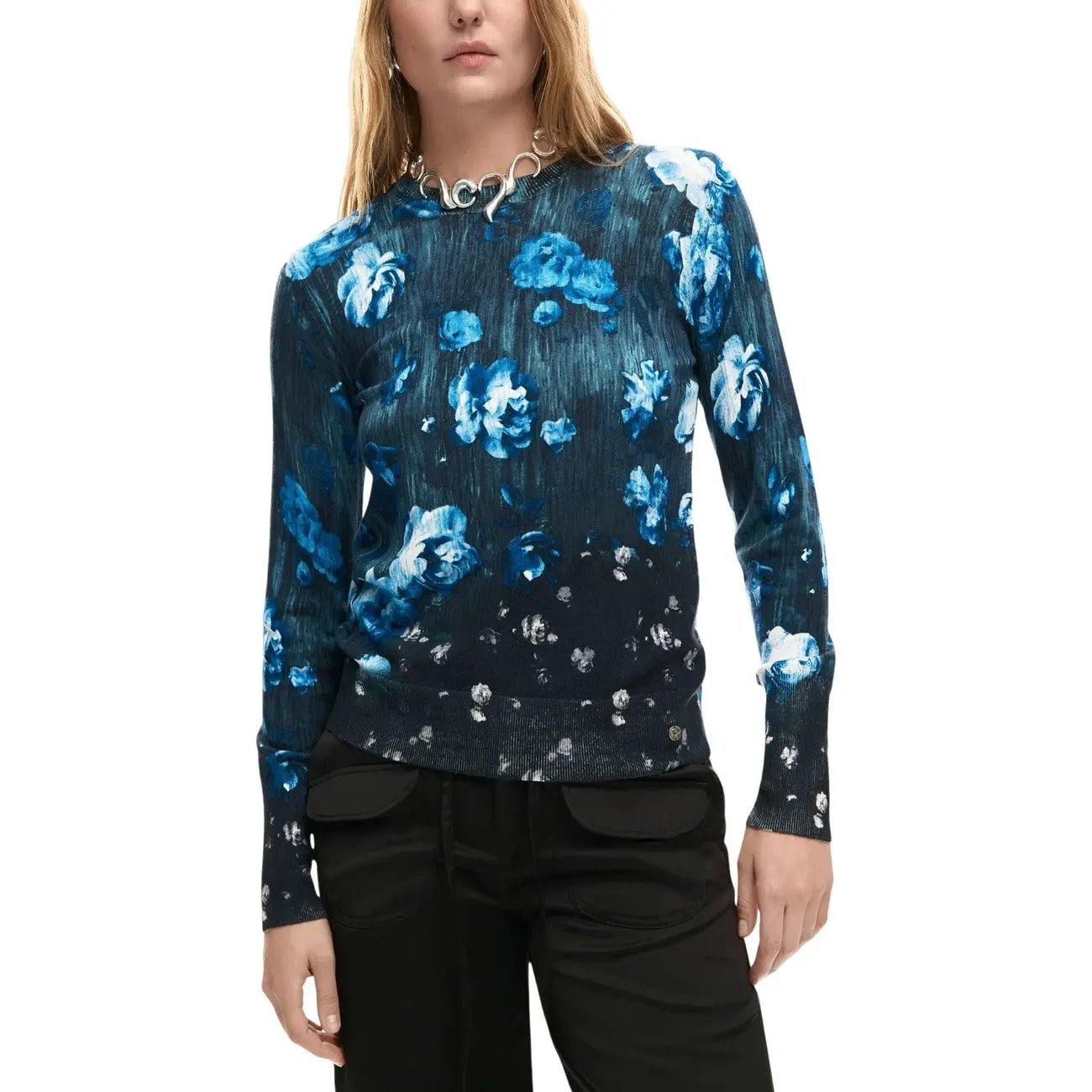 Desigual Women Long Sleeve Floral Print Viscose Knitwear Sweater Top by Desigual
