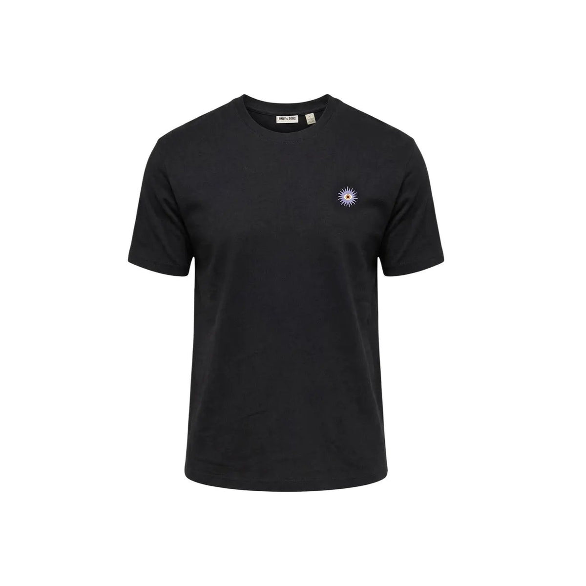 Only and Sons Men Organic Cotton T Shirt Black With Sun Print Everyday Comfort by Only & Sons