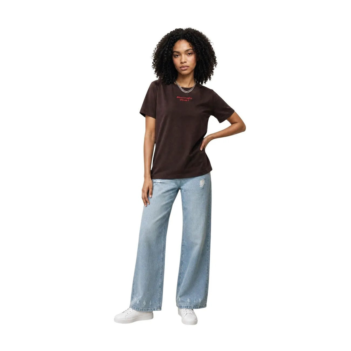 Only Women Brown Cotton Graphic Print Short Sleeve Casual T Shirt by Only