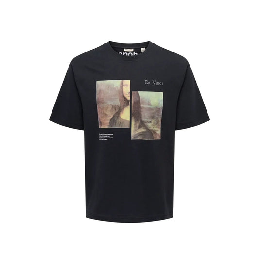 Only & Sons Men Black Premium Cotton Da Vinci Classic Graphic T-Shirt by Only & Sons