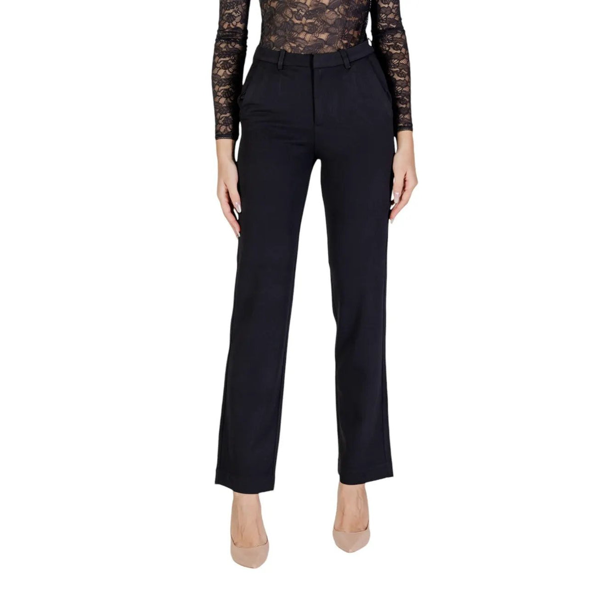 Only Women Black Stretch Trousers Elegant Plain Straight Fit Pants For Her by Only